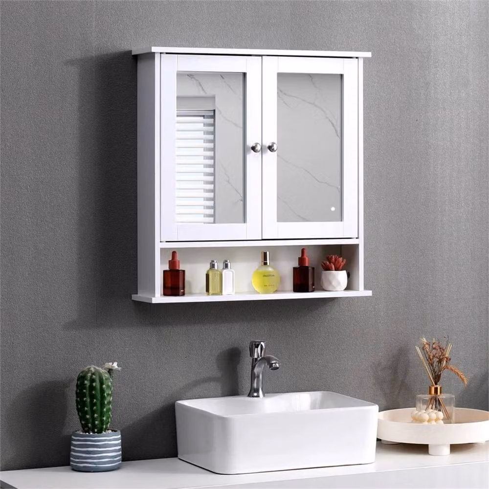 SPETLEK White Wall Mounted Bathroom Mirror Cabinet with Internal Shelves and Hinged Doors – 3