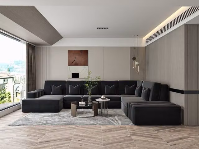HOB Furniture Luxury Grand Linear U Shape Velvet Sofa in Black