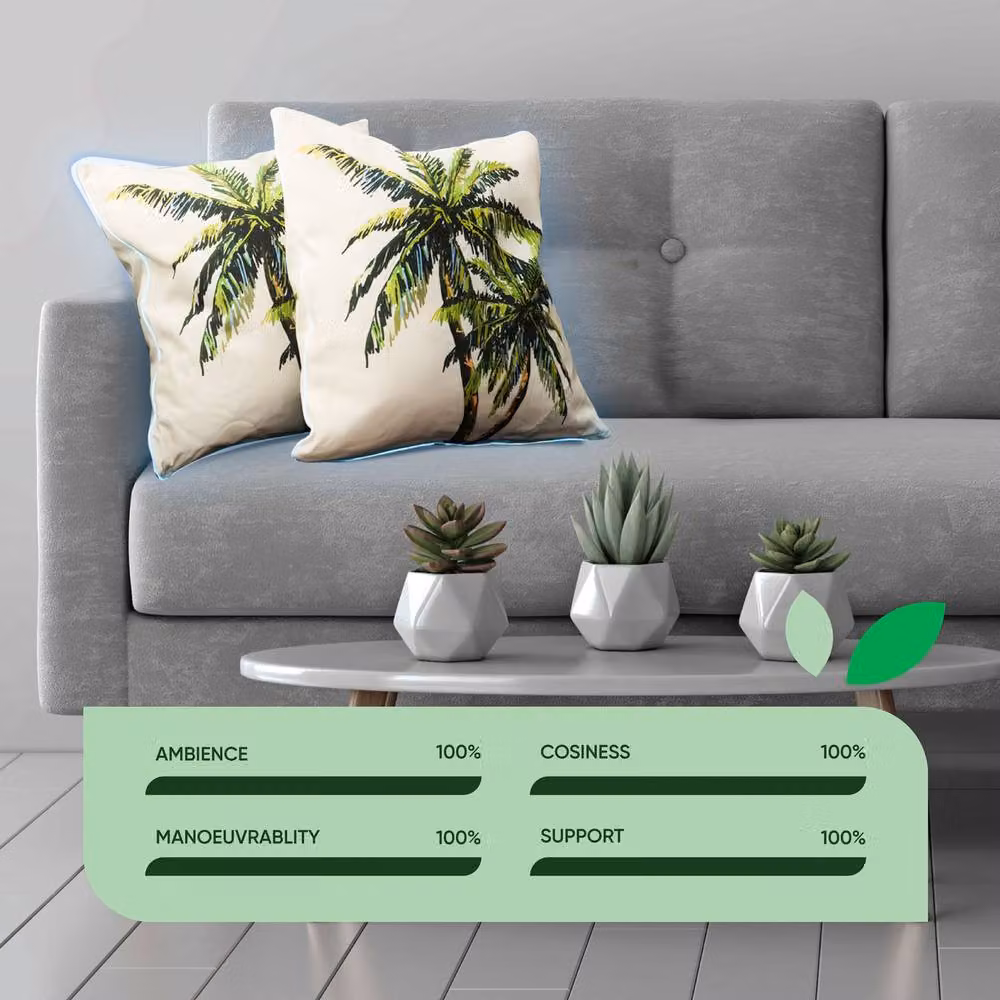 Gardenwize Pack of 2 Multicolour Palm Printed LED Light Up Square Scatter Cushions – 2