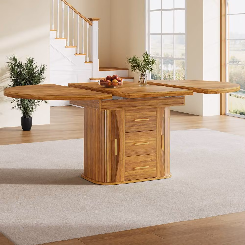Matteo Walnut Extendable Dining Table, Round to Oval, Brown, Seats 6 – 2