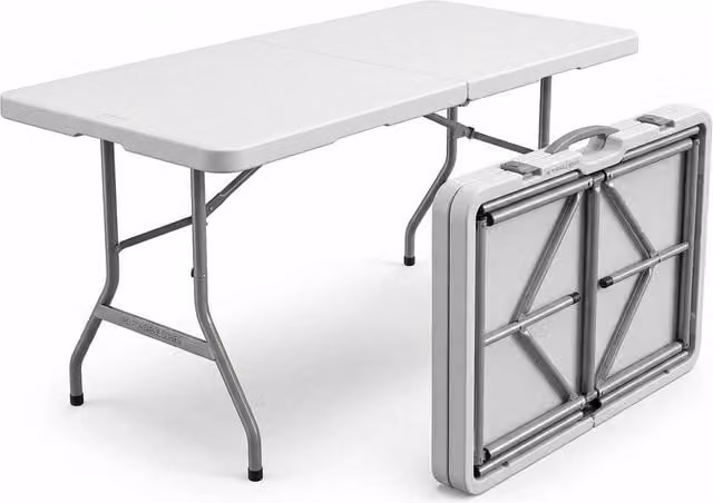 Dragodirect Heavy Duty Folding Utility Table in White, W/D/H: 150 x 75.3 x 75.3 cm – 1