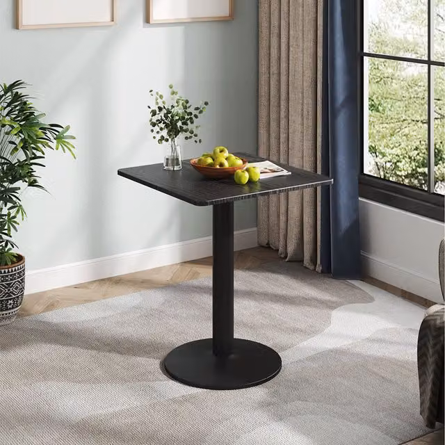 Komore Square Matt Black MDF Dining Table with Metal Base