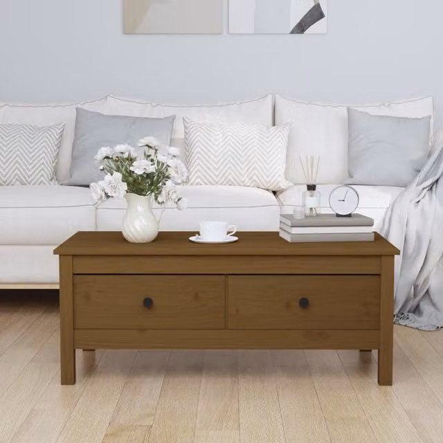 Berkfield Home Rustic Solid Wood Pine Coffee Table, Honey Brown, W: 100 cm, D: 50 cm, H: 40 cm