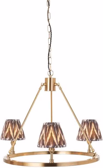 Netlighting Chester Pendant Light with Grey Fabric Zigzag Shade and Brass Details, 3 x B22 – 1