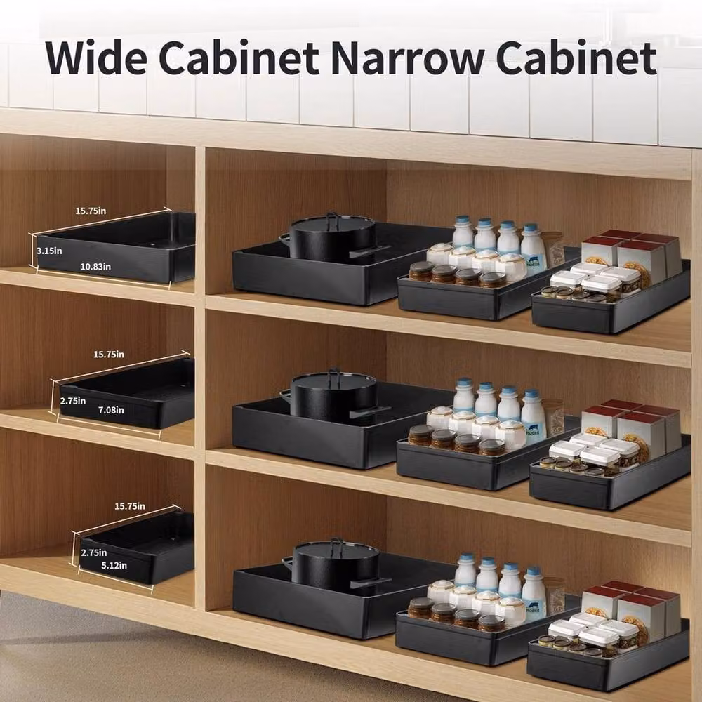 Nordara Black 3-Piece Plastic Pull-Out Cupboard and Drawer Organiser Set – 3