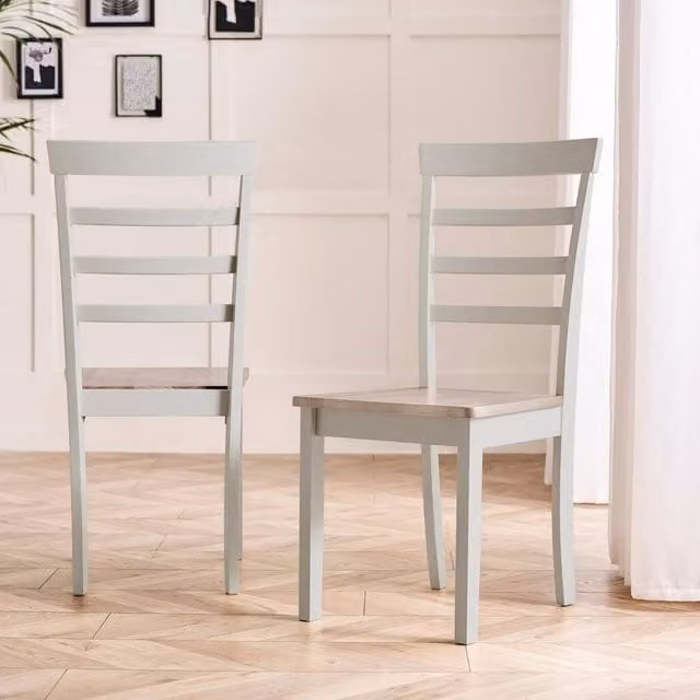 FurnitureboxUK Whitby Set of 2 Solid Rubberwood Dining Chairs in White and Grey