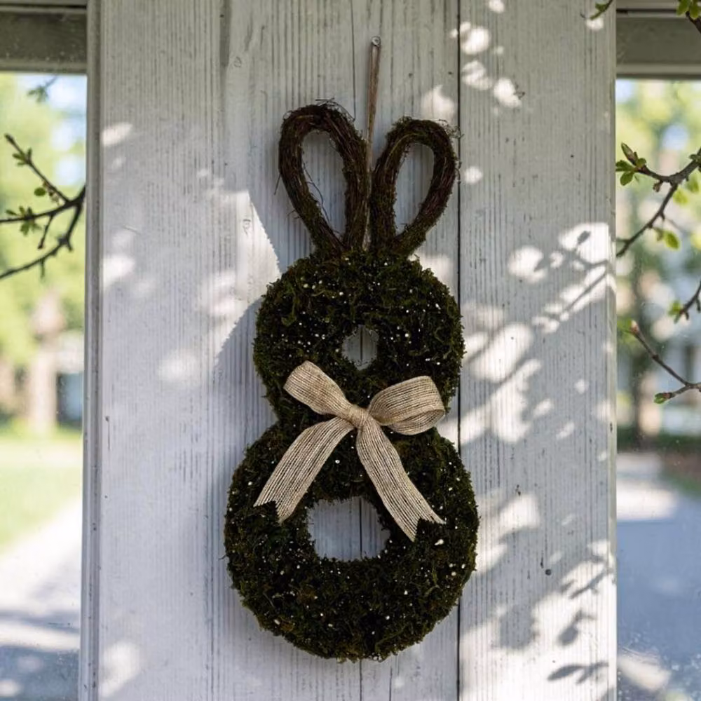 Four Candle Moss and Salim Rabbit Decorative Green Hanging Wreath – 2