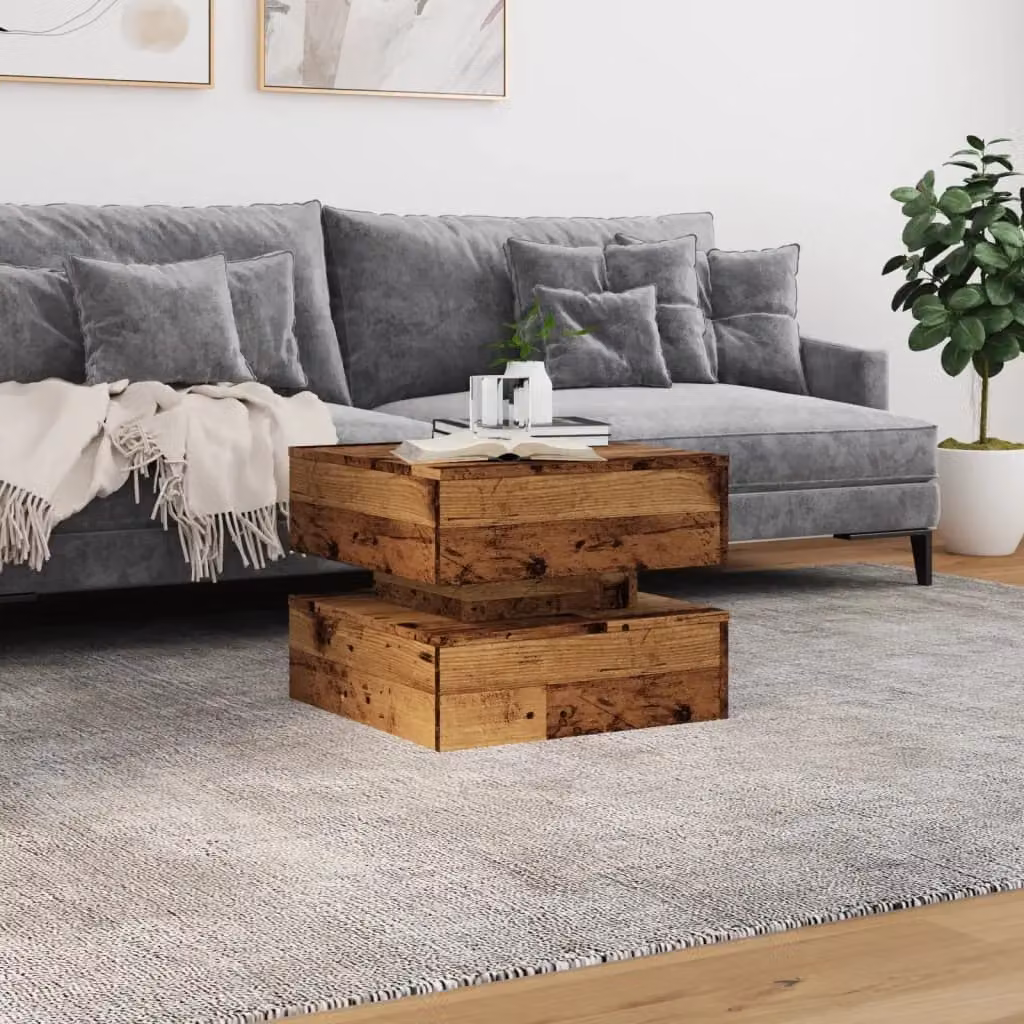 Berkfield Home Modern Square Coffee Table with LED Lights in Brown, W/D/H: 50 x 50 x 40 cm – 3