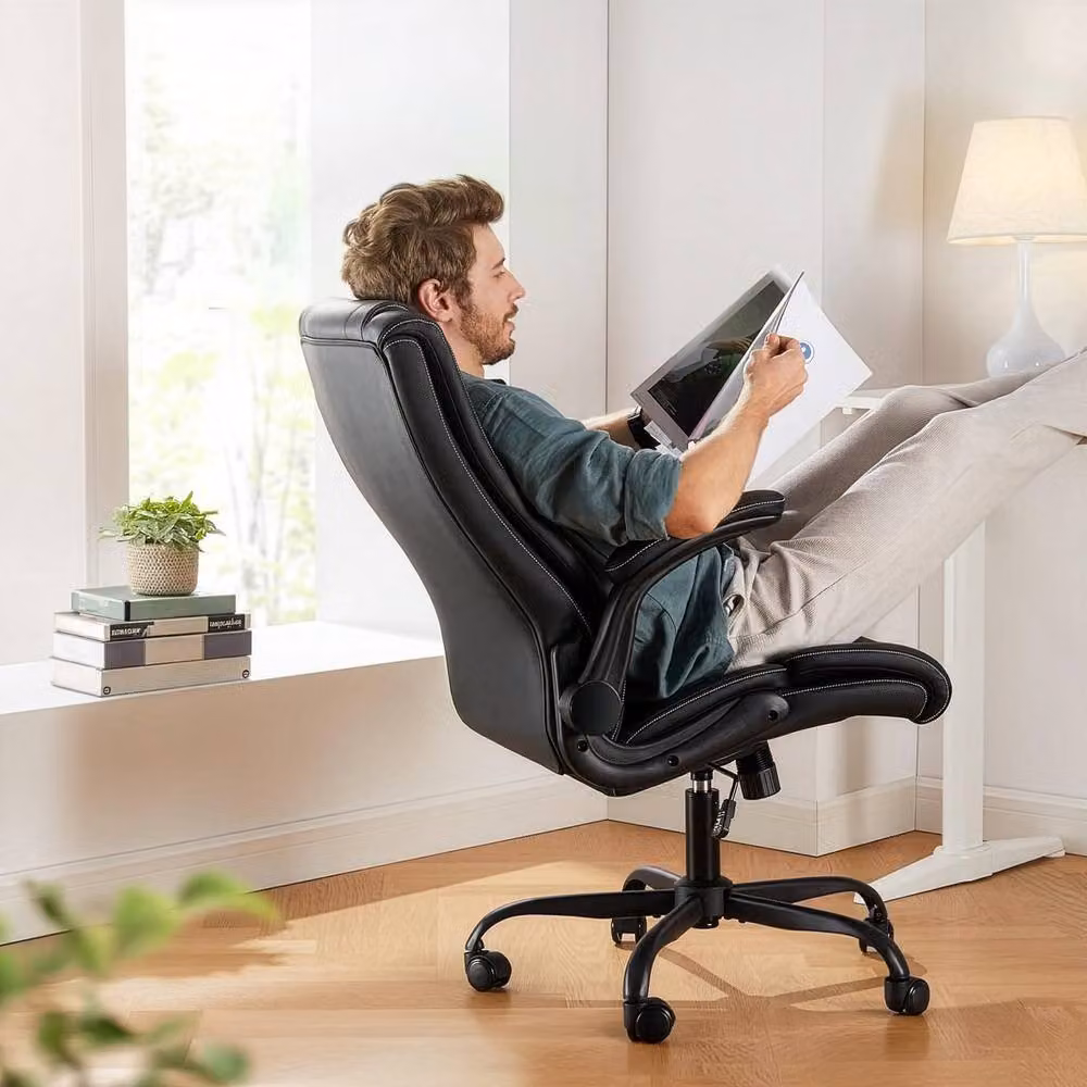 Huanuo Executive Office Chair in Black PU Leather with Height Adjustment and Headrest – 3