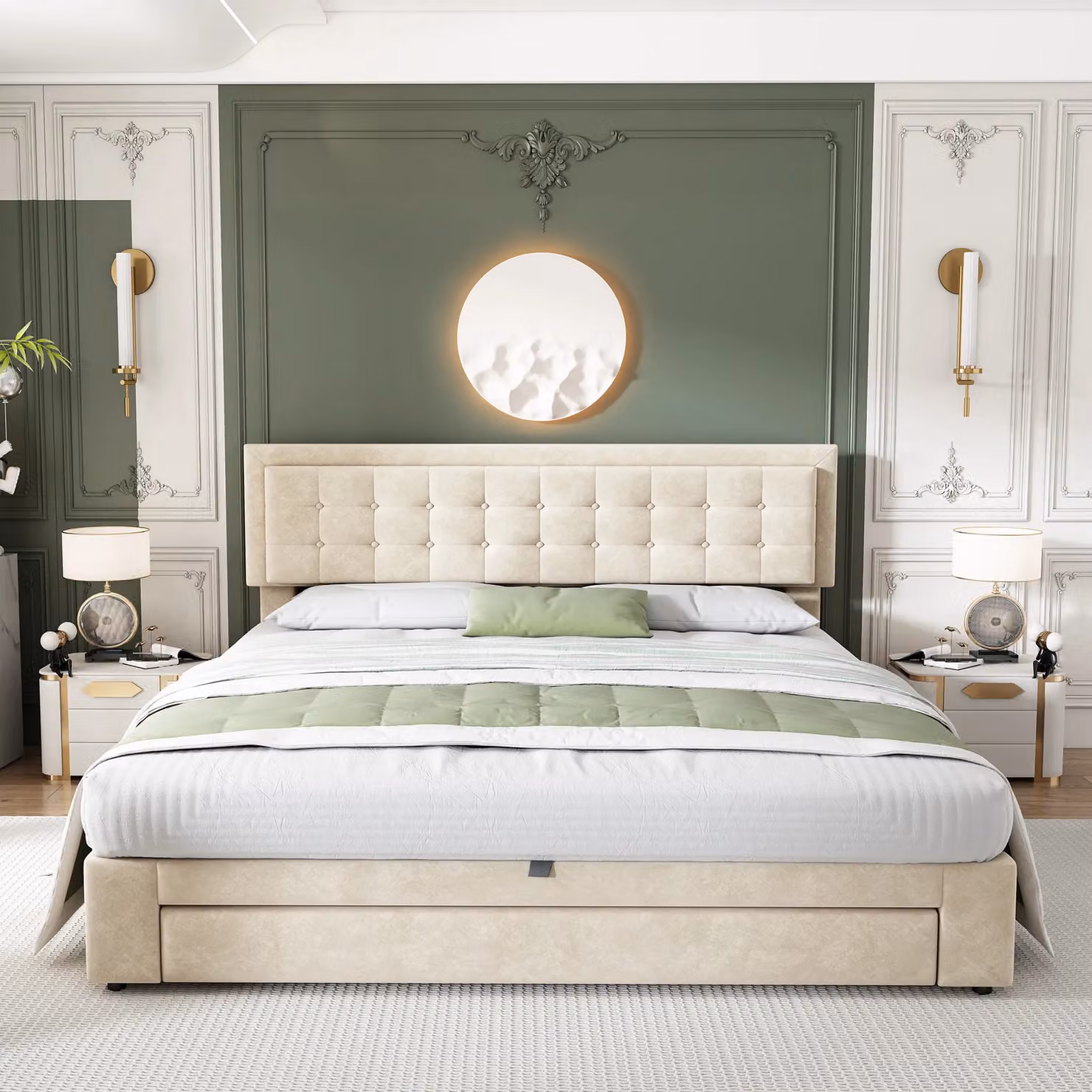 Matteo Cream Velvet Upholstered Super King Bed Frame with Lift Up Base – 2