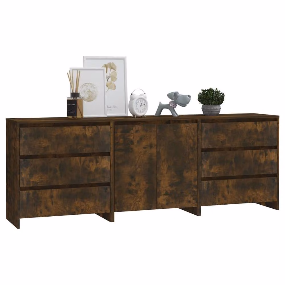 Berkfield Home 3 Piece Smoked Oak Sideboard Set in Brown – 3