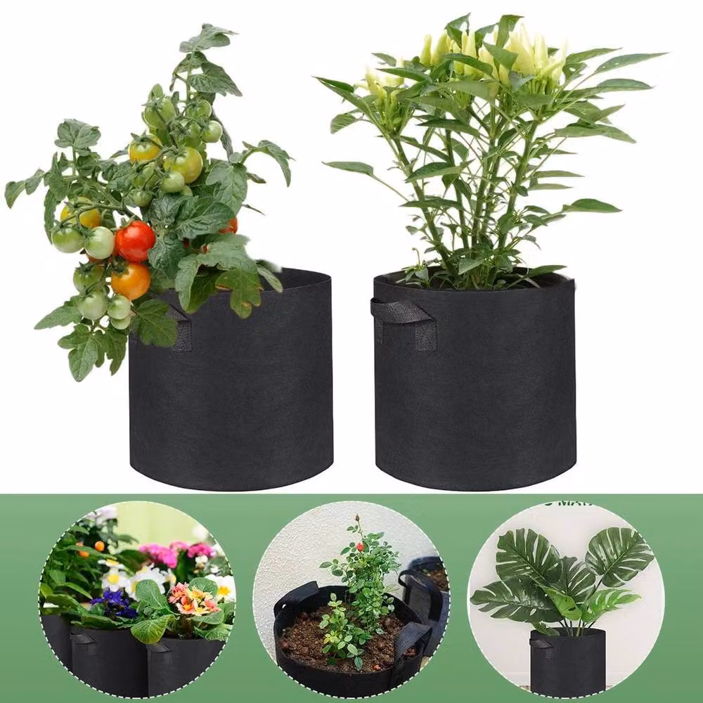 FLAVORA 10-Piece Black Plastic Grow Bag Planter Set for Vegetable and Ornamental Gardens – 3