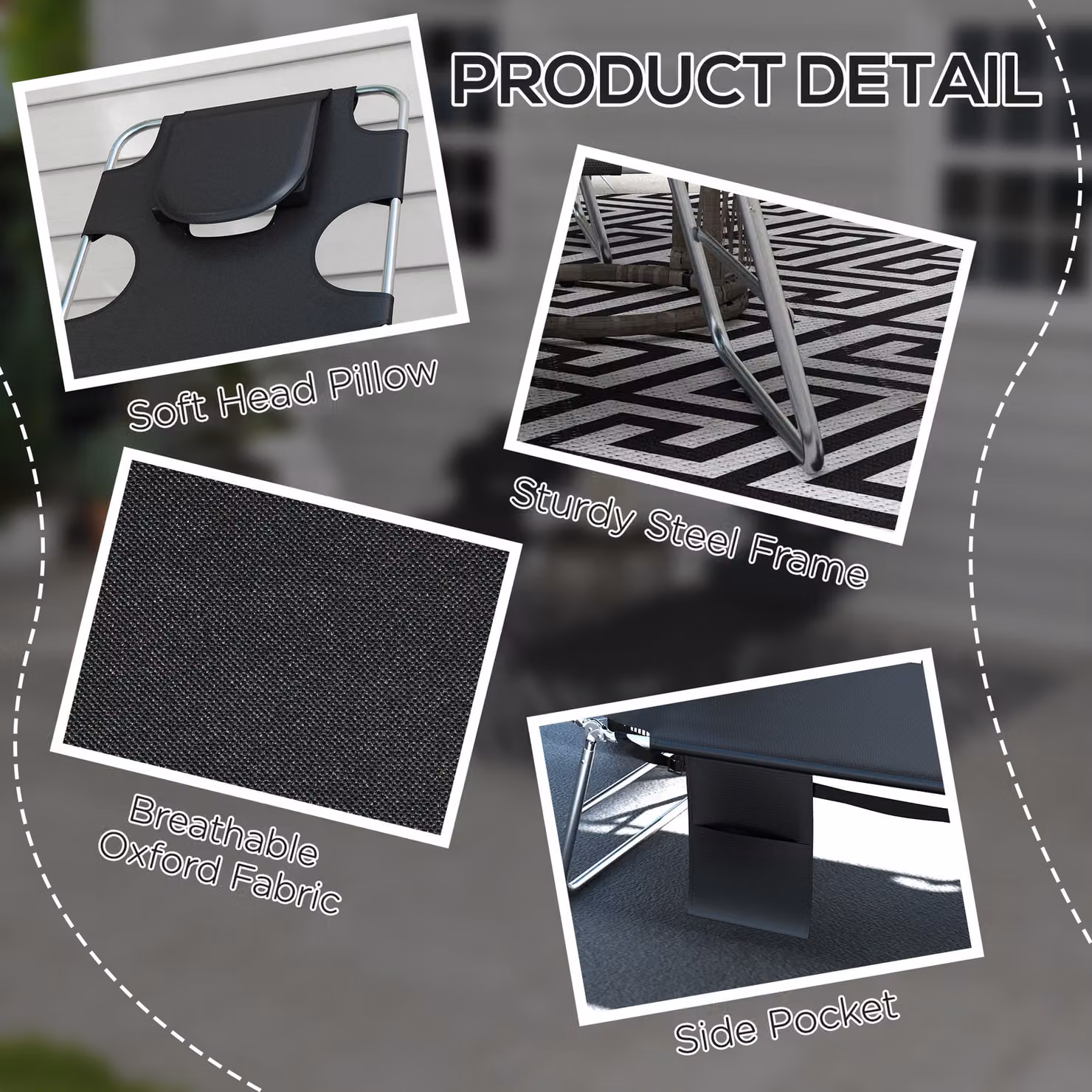Outsunny Set of 2 Foldable Sun Loungers in Black with Textilene Fabric and Powder Coated Steel Frame – 7
