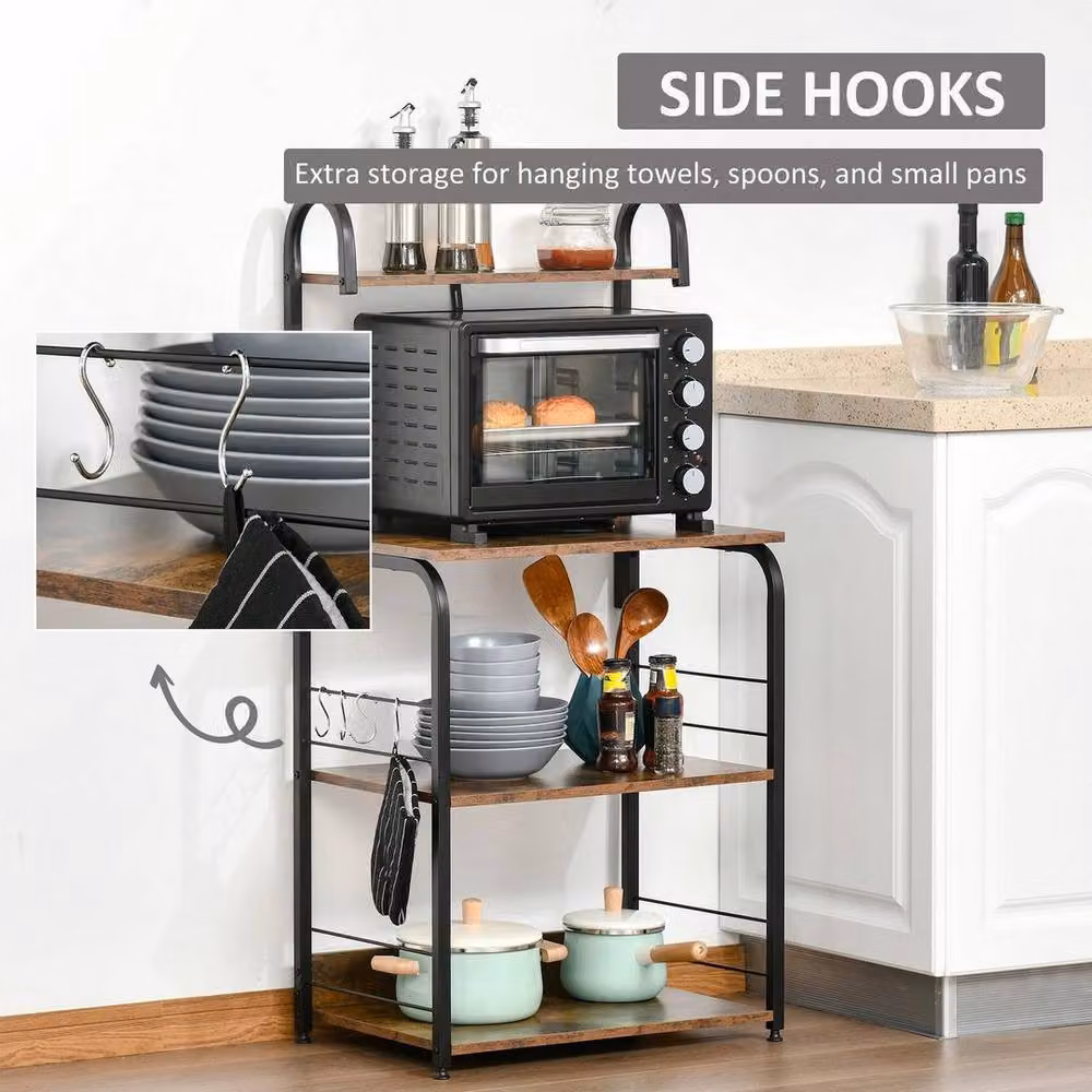 KORVIXA 4-Tier Industrial Metal Baker's Rack with Storage in Brown – 4