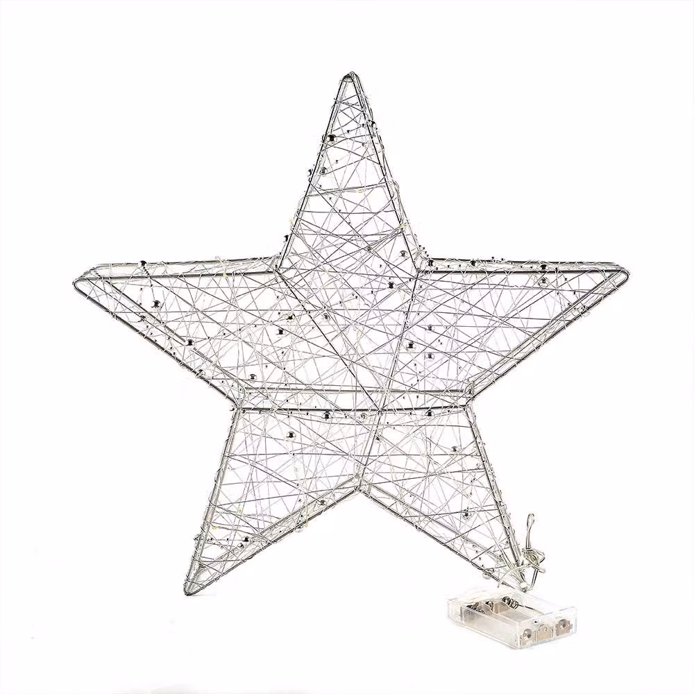 Voltico Silver Metal Wireframe Star Light Decoration with Warm White LED, Battery Operated – 2