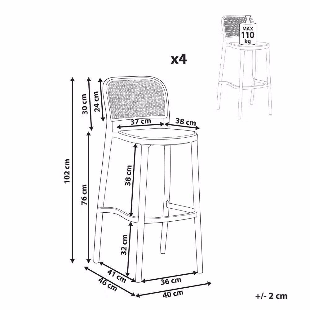 Wyld and Coco Nexa Stackable Polypropylene Bar and Dining Chairs Set in Beige and Black – 3