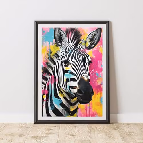 60 Second Makeover Zebra Pop Art Print, Multicolour Urban Street Art Poster, A3