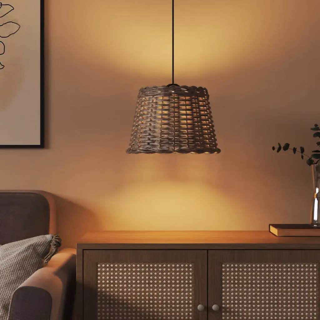 Berkfield Home Brown Wicker Ceiling Lamp Shade, W: 30 cm, H: 20 cm – 3