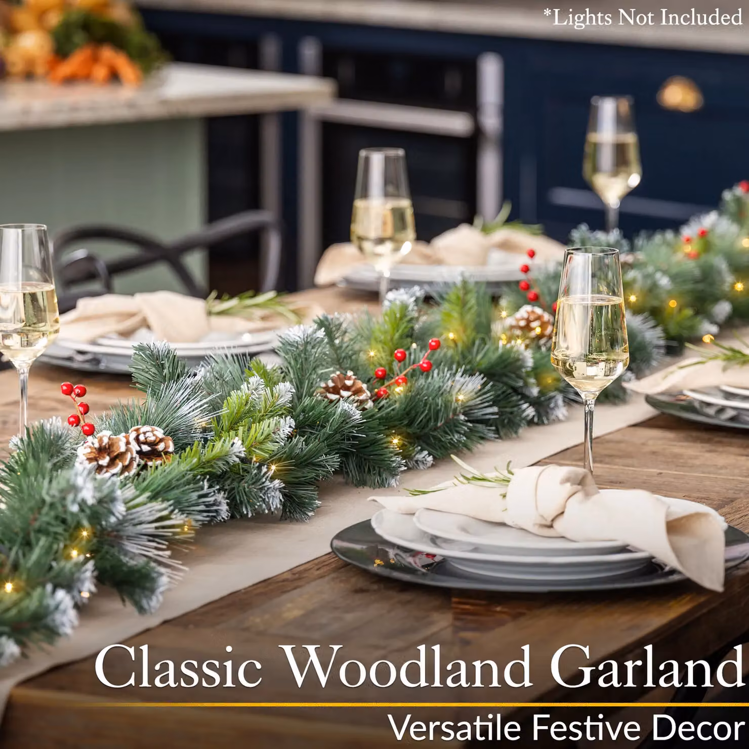 Christow Christmas Garland Hanging Decoration with Frosted Cones and Berries in Green and Red, Length: 180 cm – 3