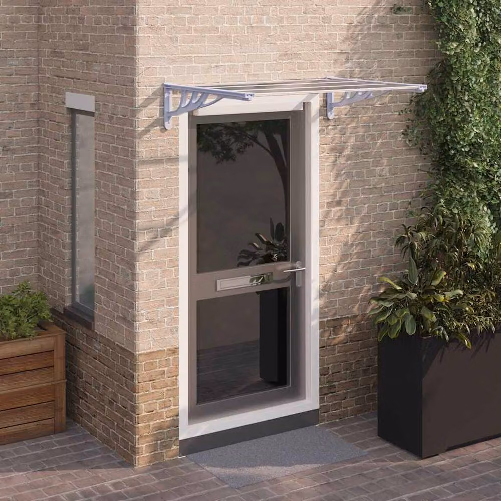 Berkfield Home Polycarbonate and Aluminium Door Canopy in Grey and Transparent, W: 122 cm, D: 90 cm – 2