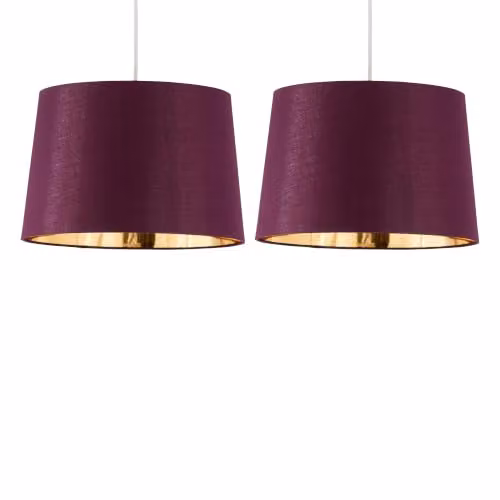 First Choice Lighting Zoey Set of 2 Burgundy and Gold Cylinder Pendant Lamp Shades, Diameter: 28.5 cm – 6