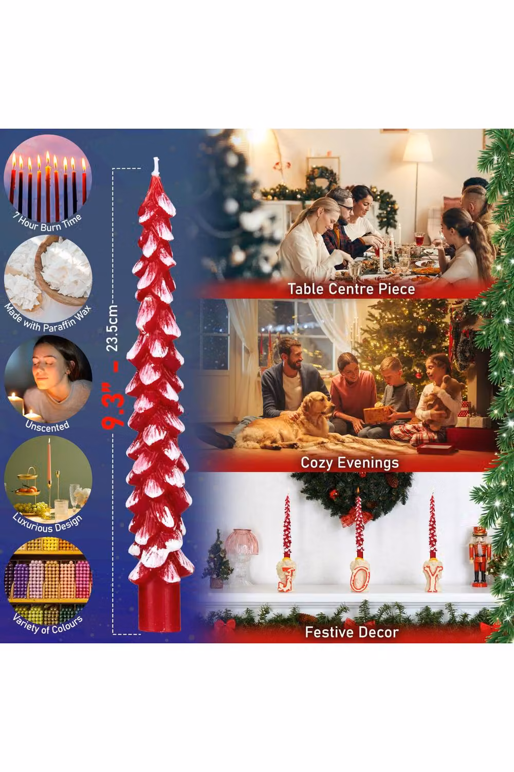 Deco Express Christmas Tree Dinner Candle Set in Red and White – 8
