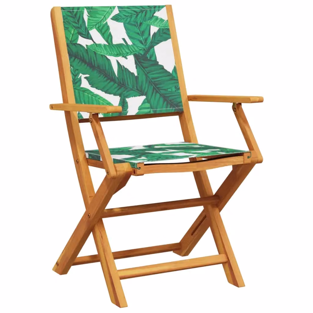Berkfield Home Set of 6 Folding Garden Chairs in Green Fabric and Lacquered Acacia Wood – 3