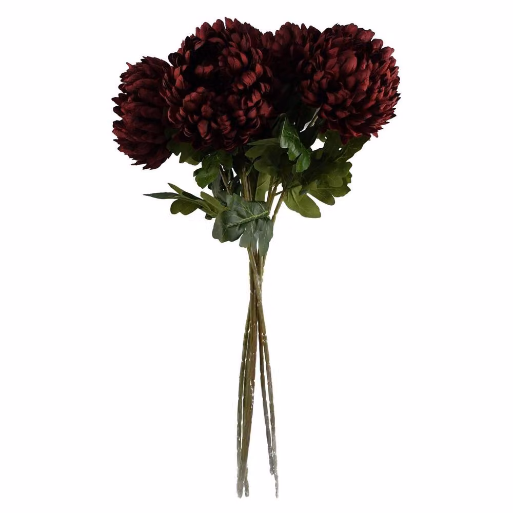 Leaf Pack of 6 Red Artificial Extra Reflex Chrysanthemums, Height: 75 cm – 4