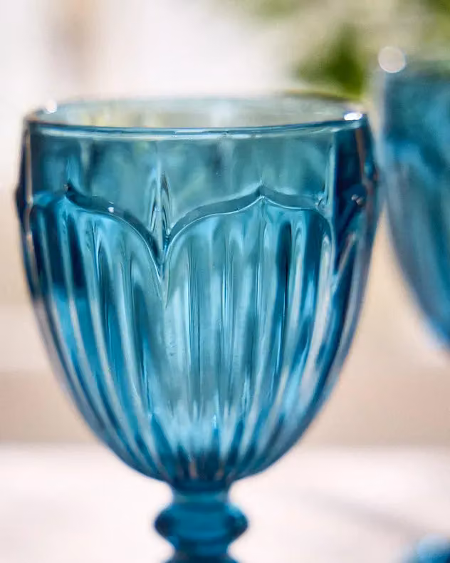 Dibor Set of 12 Blue Embossed Floral Wine Goblets, 280ml per glass – 4