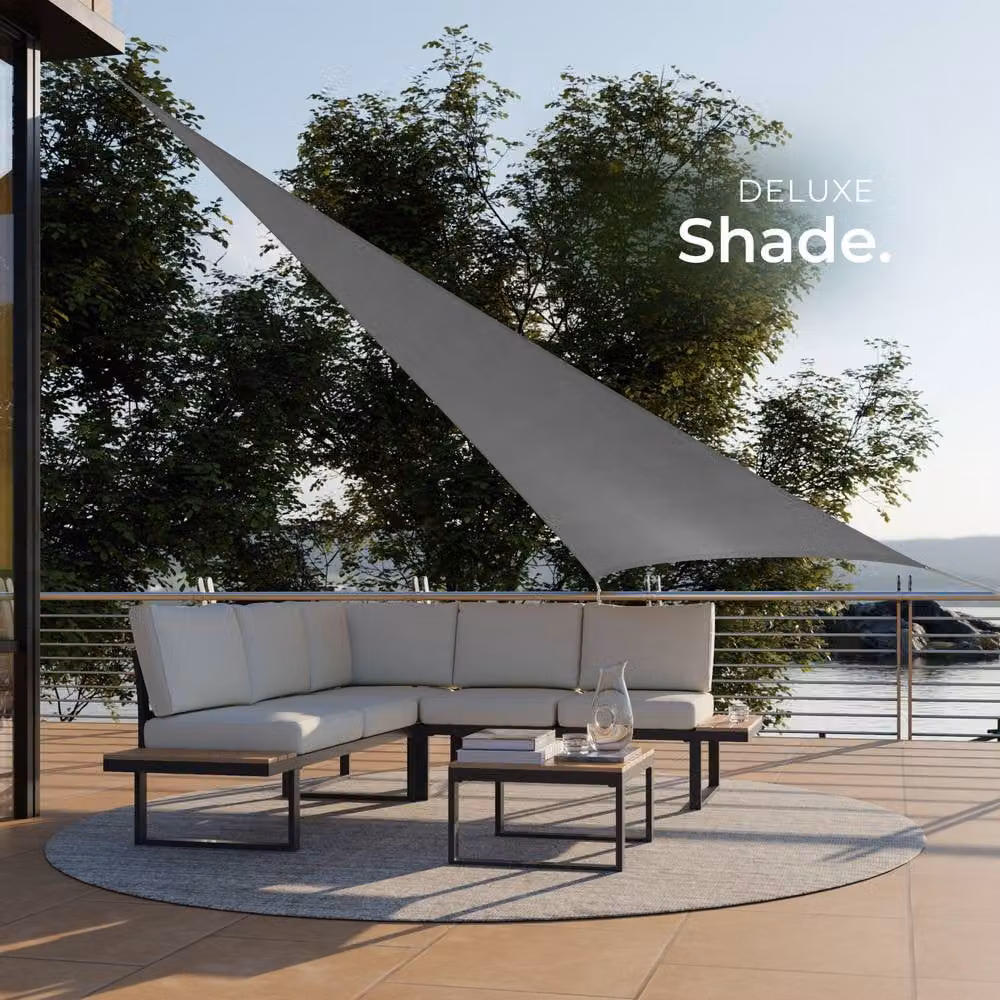 tectake Triangular Shade Sail with UV Protection 50+ and Water-Repellent HDPE Material, Grey – 6