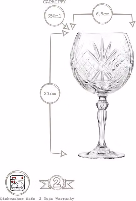 RCR Geometric Cocktail Glass, 650 ml, Transparent, Set of 6