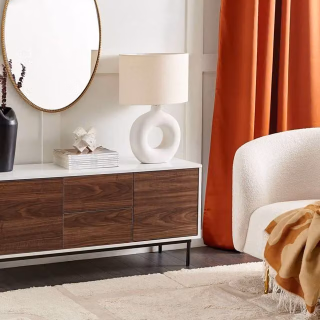 Wyld and Coco Modern 2-Door Sideboard in Dark Brown with White Drawers, W: 120 cm, D: 38 cm, H: 55 cm