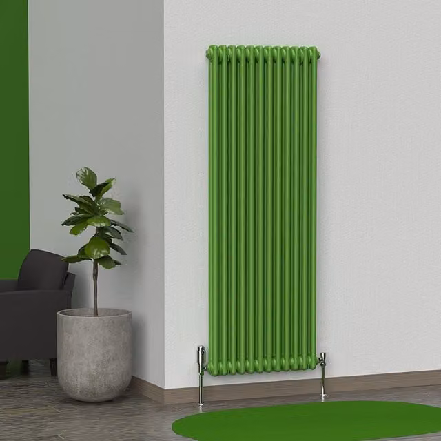 Lux Heat Vertical Coloured Column Radiator in Apple Green, H 150 cm x W 56 cm