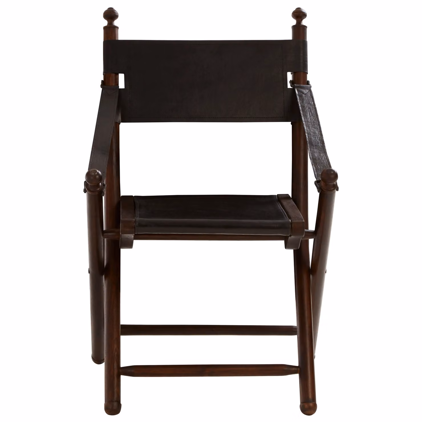 Orsina Black Leather and Teak Wood Folding Garden Chair with Armrests, W/D/H: 56 x 56 x 89 cm – 2