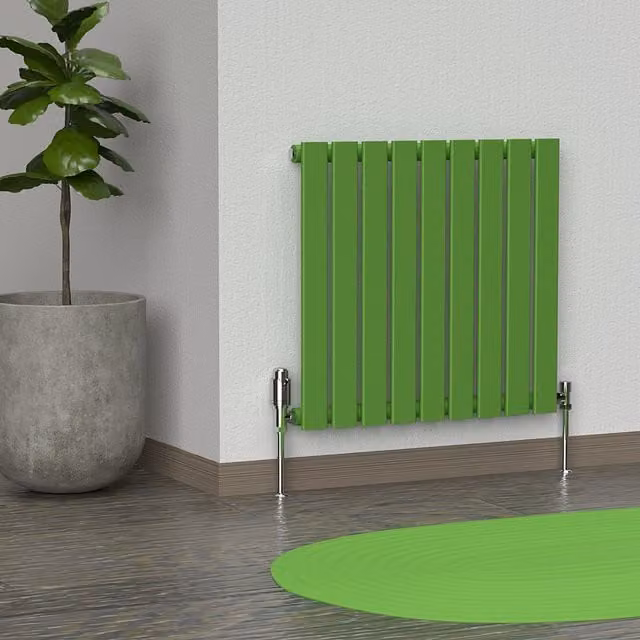 Lux Heat Flat Horizontal Coloured Radiator in Apple Green, W: 60.0 cm, H: 63.0 cm
