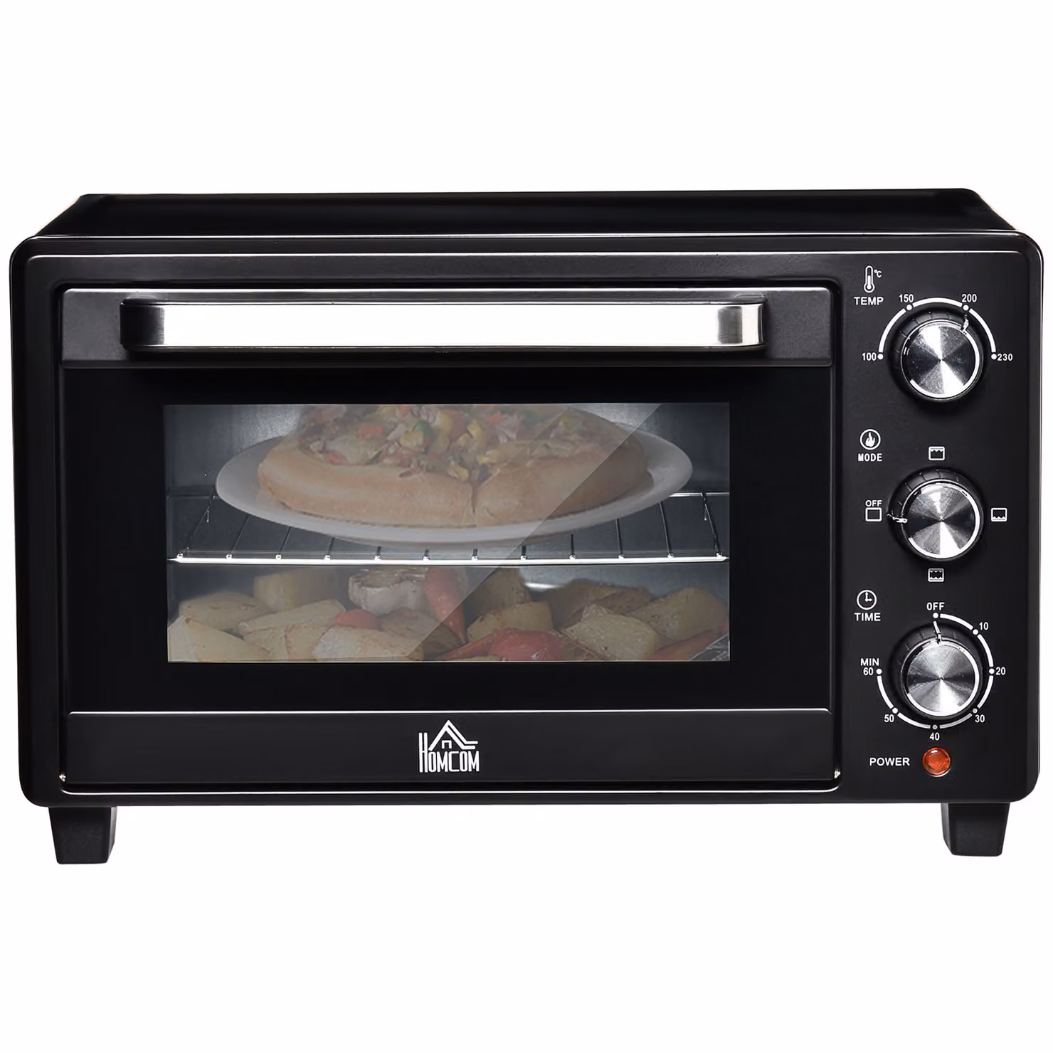 HOMCOM 21L Mini Countertop Electric Grill and Toaster Oven in Black with 1400W Power, Adjustable Temperature, Timer, Baking Tray and Wire Rack – 2