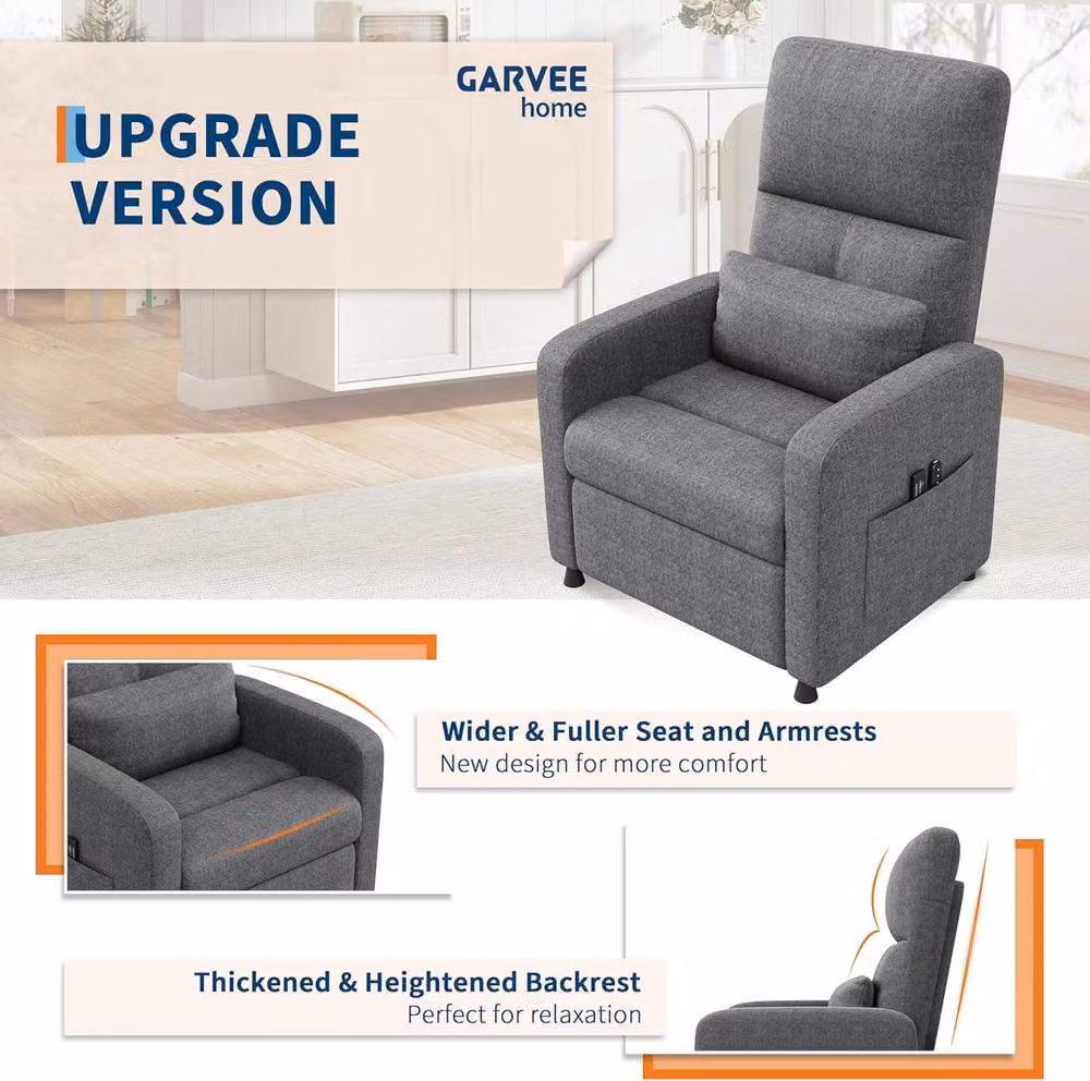 London Boutique Grey Fabric Recliner Sofa with 4-Point Massage, Heat, and USB Port – 5