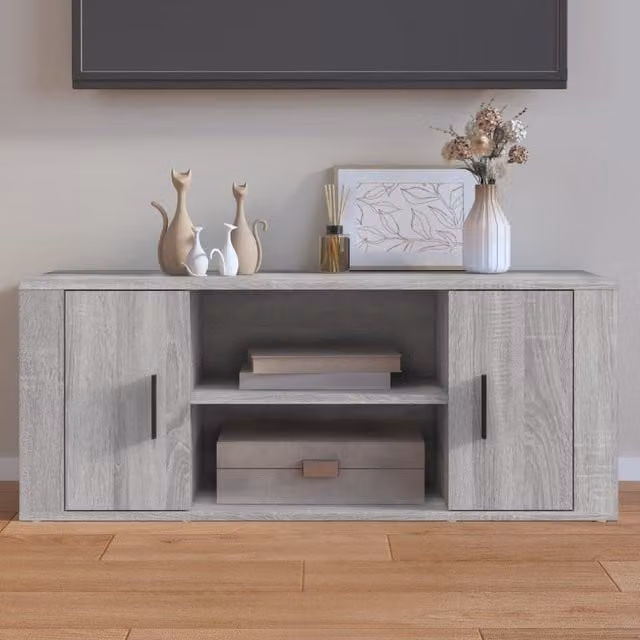 Berkfield Home Grey Sonoma TV Cabinet in Engineered Wood, W: 100 cm, D: 35 cm, H: 40 cm – 1