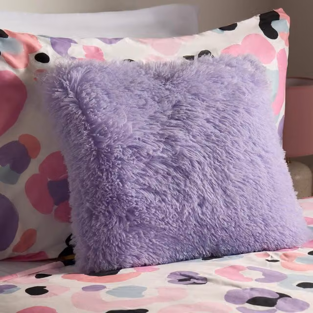 OHS Fluffy Square Filled Cushion in Purple