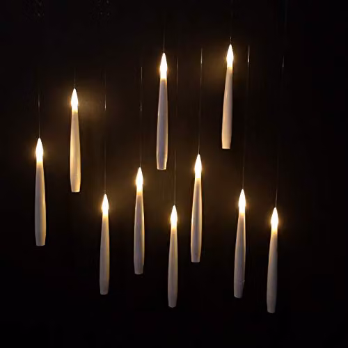 Premier Set of 10 White Floating LED Taper Candles with Remote Control and Flicker Effect, 15 cm – 1