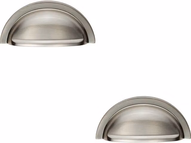 Loops 2 Pack Shell Cabinet Cup Pull Handles in Brushed Silver, 91 x 45 mm, 76 mm Fixing Centres