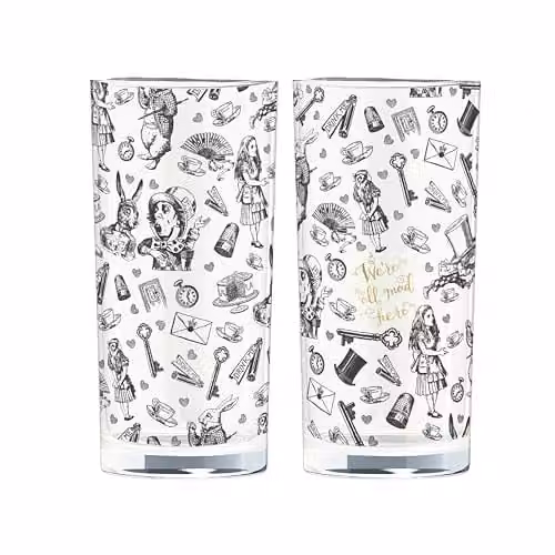 V&A Alice in Wonderland Highball Glass Tumbler Set of 2, Gold and Transparent, 330 ml – 1