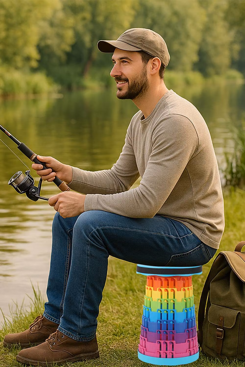 Neel Blue Portable Collapsible Telescopic Camping Stool in Green and Multicolour – 2