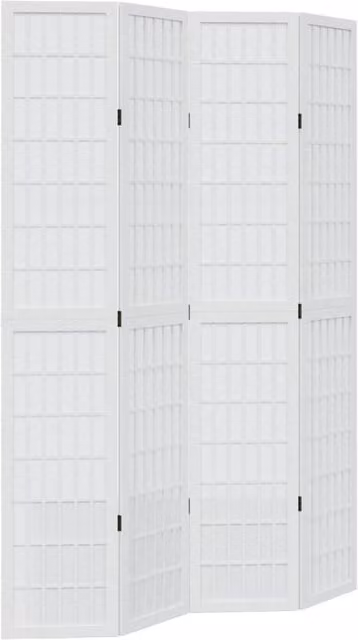 Berkfield Home 4-Panel Room Divider in White Solid Paulownia Wood