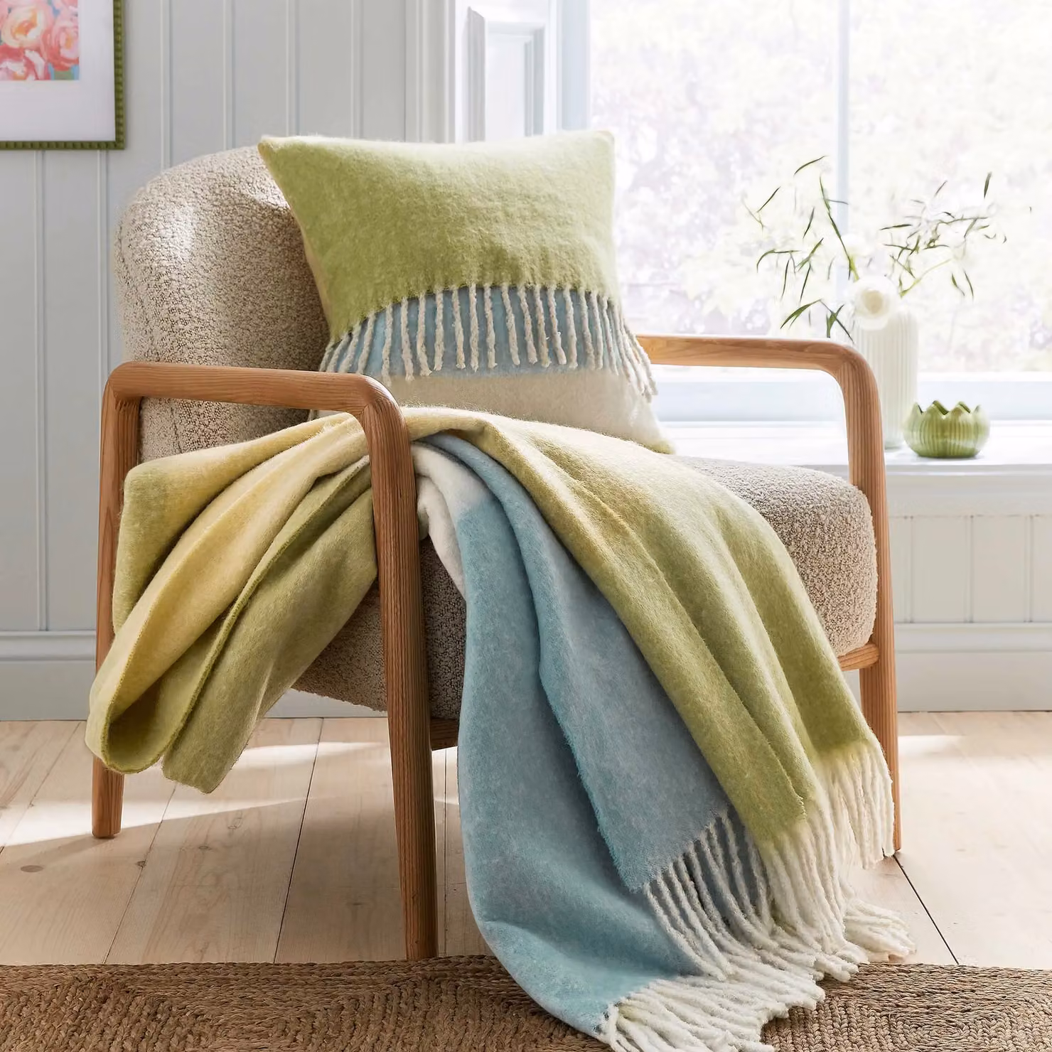 Land & Shore Green Striped Cotton Landscape Square Cushion W/D/H: 45 x 45 x 45 cm – 2