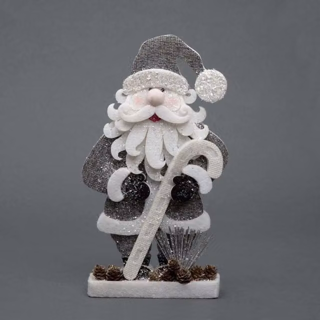 Shatchi Grey and Silver Santa Christmas Tabletop Figure, Height: 32 cm