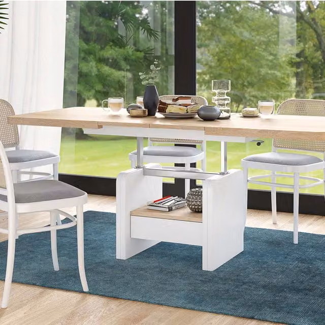 Heze Furniture Lexus 2 in 1 Extending Coffee Table in Sonoma Oak and White, W/D/H: 120-180 cm