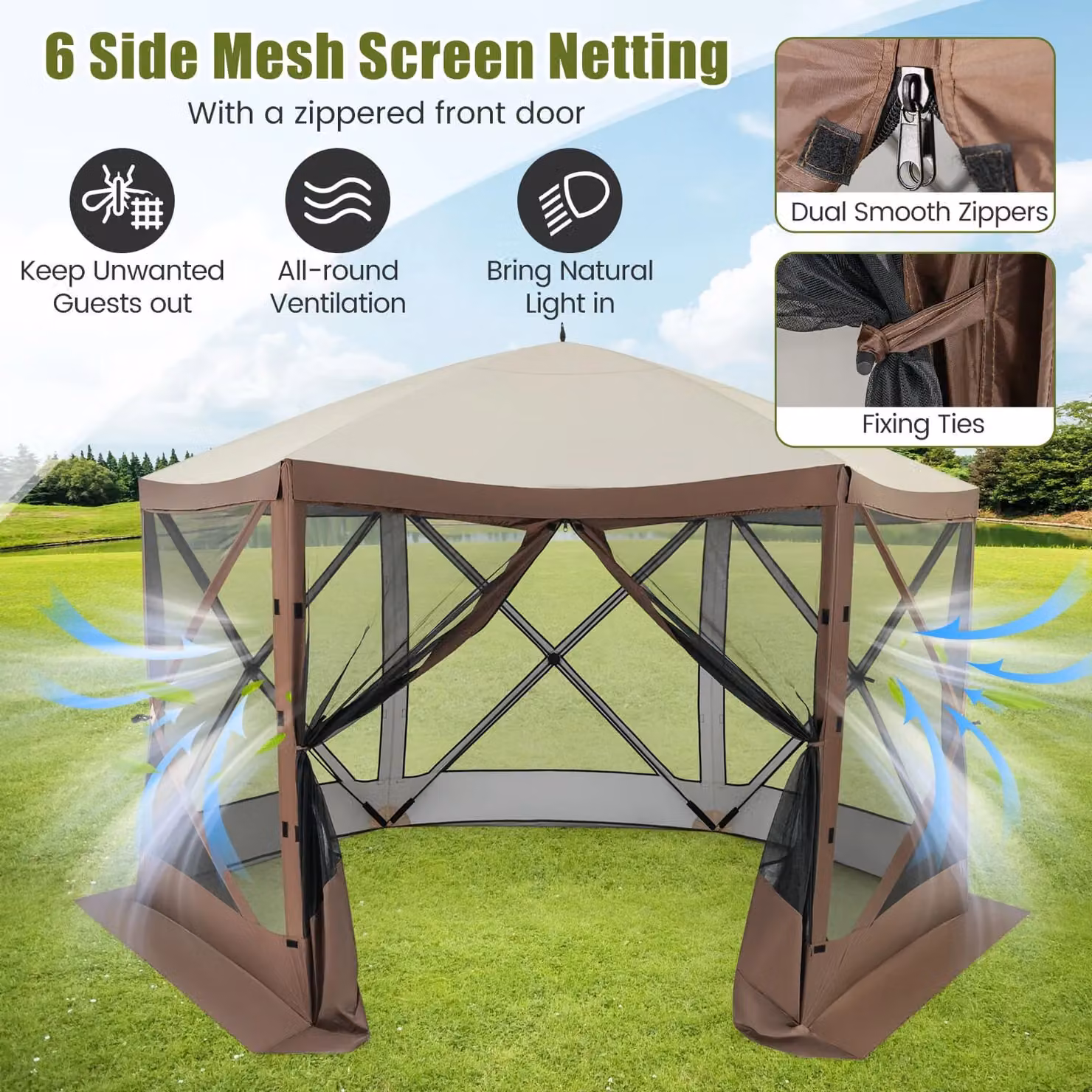 Costway Pop-up Gazebo Tent Outdoor Canopy Sun Shelter, Brown, W: 350 cm, D: 230 cm, H: 236 cm – 4