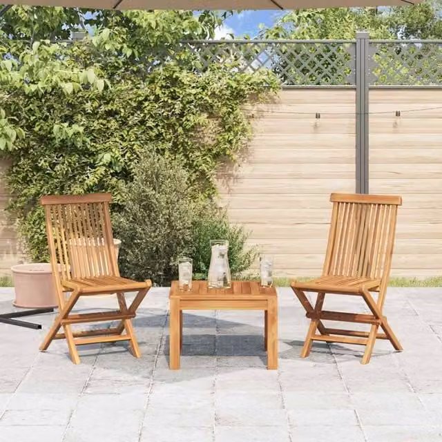Berkfield Home Beautiful Folding Garden Chairs, Set of 2, Solid Teak Wood, Brown