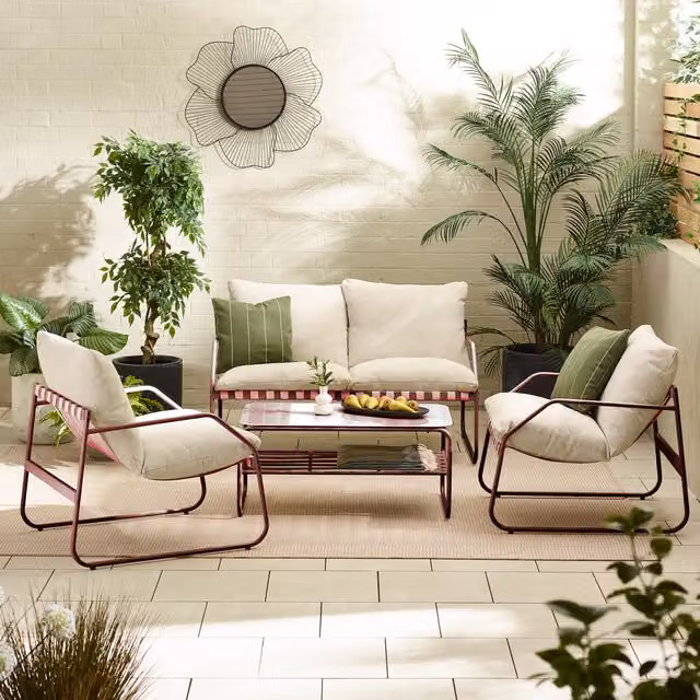 FurnitureboxUK Syros 4 Seat Metal Garden Sofa Set with Glass Table in Red